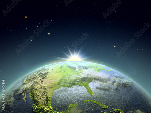 Fototapeta Naklejka Na Ścianę i Meble -  North America from space in sunrise