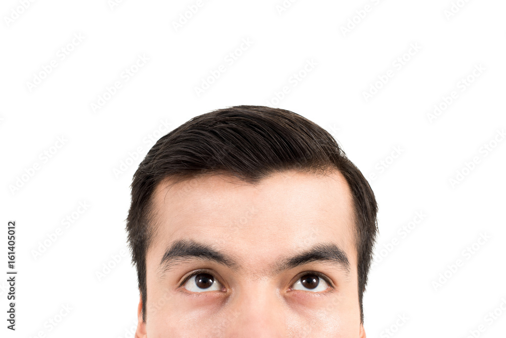 Man upper half face with eyes looking up Man upper half face with eyes looking up