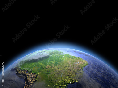 Fototapeta Naklejka Na Ścianę i Meble -  South America from space at dawn