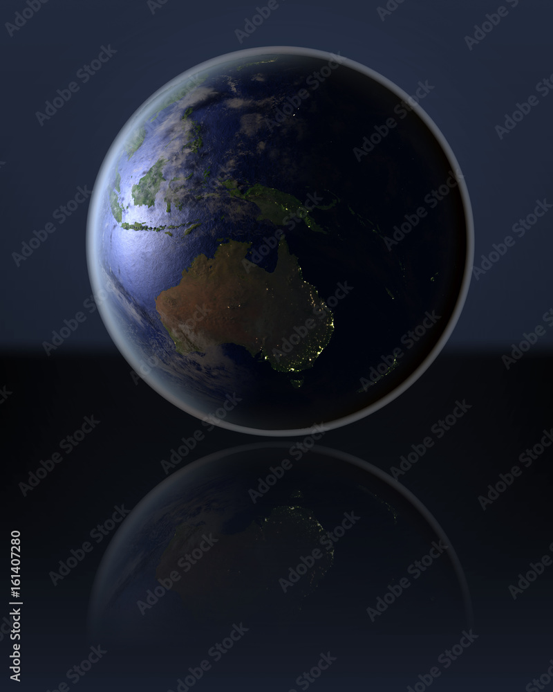 Australia on dark globe Australia on dark globe