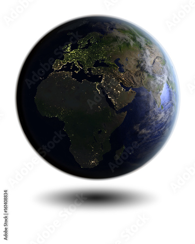 EMEA region on night globe