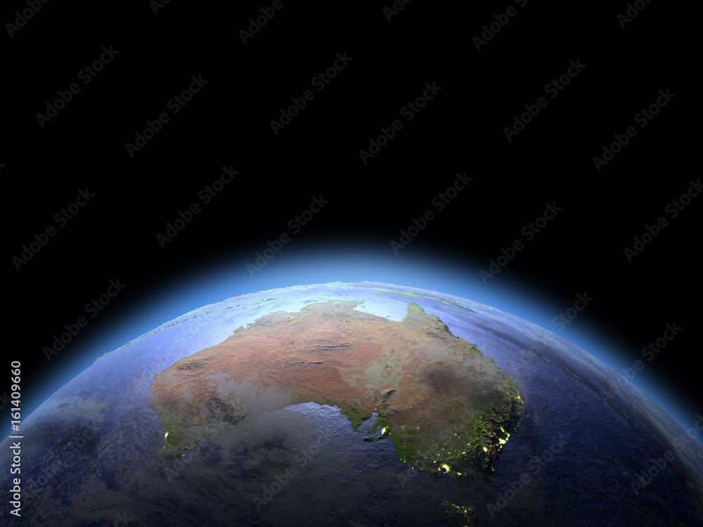 Australia from space at dawn