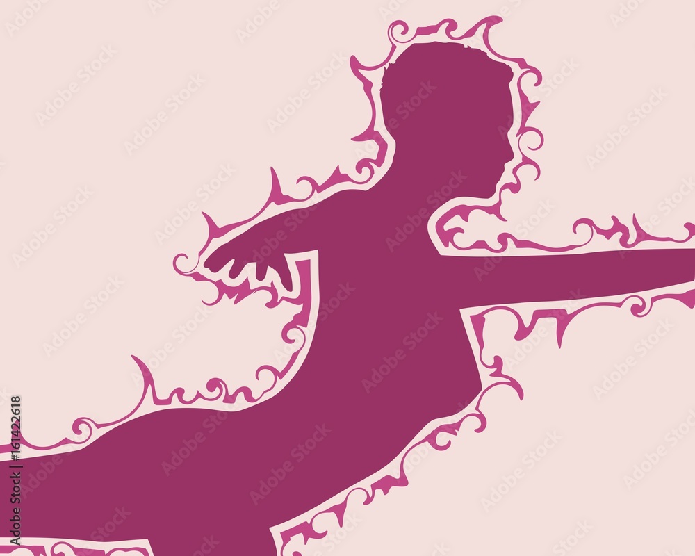 Silhouette of a dancing girl. Sexy women silhouette with abstract outline ornament of curls. Vector Illustration Silhouette of a dancing girl. Sexy women silhouette with abstract outline ornament of curls. Vector Illustration