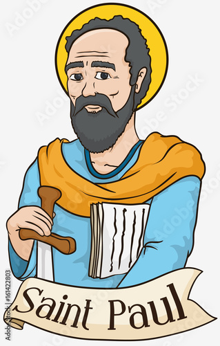 Portrait of Saint Paul Holding a Sword and Scrolls, Vector Illustration