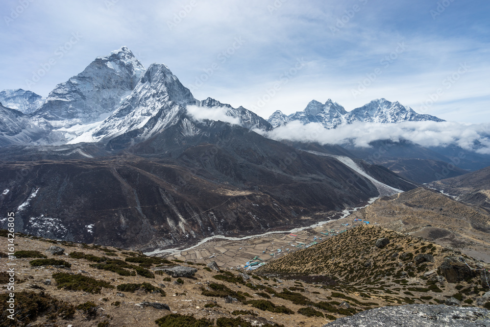 View of Ama Dablam mountain from Dingboche view point, Everest region, Nepal