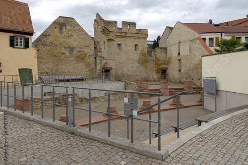 Ingelheim, GERMANY - June 17th, 2017: Ruin of pfalz castle of Karl dem Grossen, Charles the Great, Charlemagne, Rhineland-Palatinate, Germany. photo