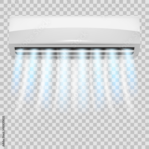 Air conditioning. Realistic air conditioner with flows of cold air. Isolated conditioner