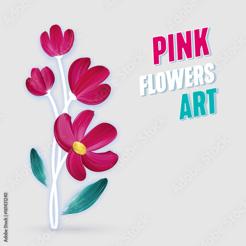 An unusually Painted Pink Flowers Bouquet. Vector floral spring background.