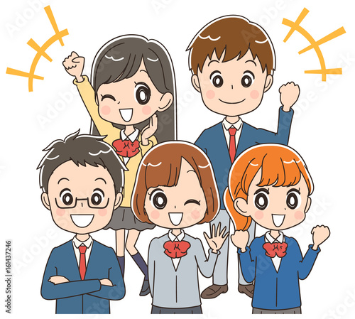 元気な高校生のグループのイラスト素材