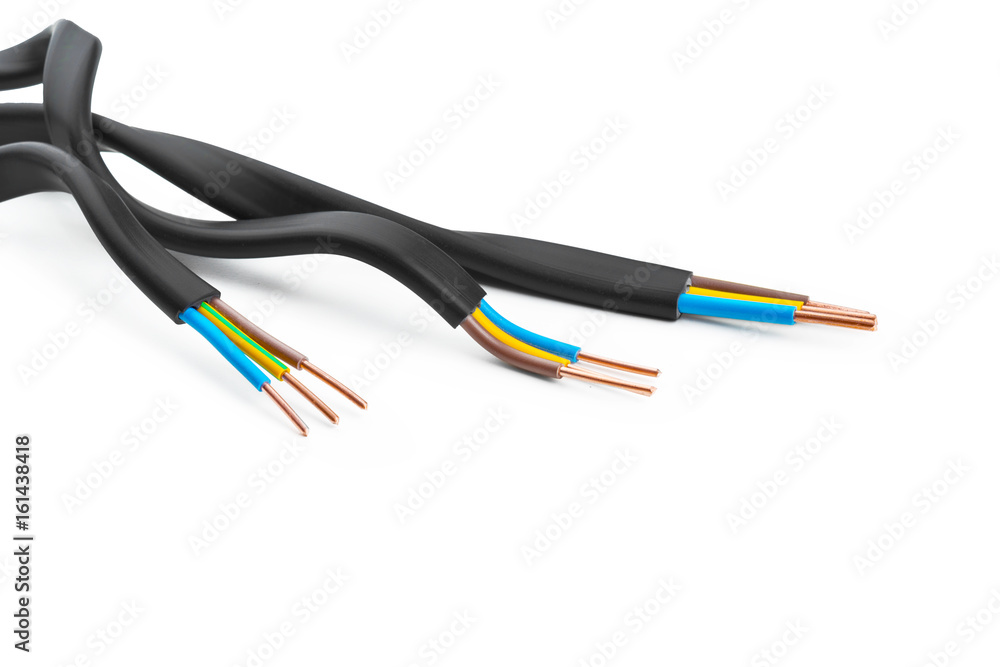 Electric screened cable with many wires isolated on white Electric screened cable with many wires isolated on white
