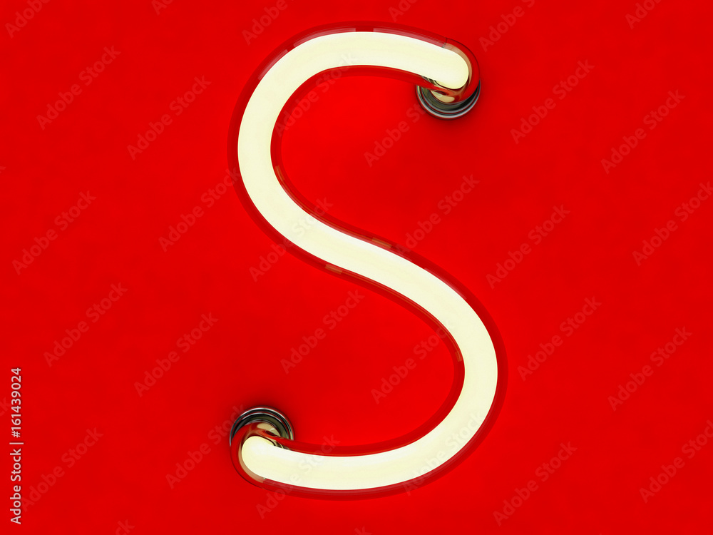 Naklejka premium Neon tube letter on red background. 3D rendering