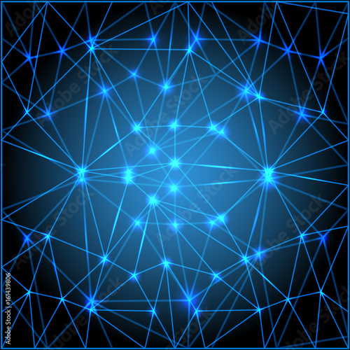Conceptual abstract background with luminous polygonal lines and connecting dots