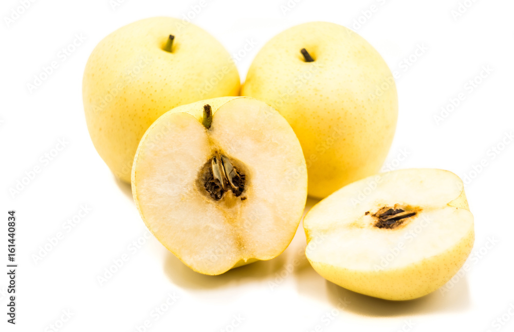 juicy cut pears isolated on white background juicy cut pears isolated on white background