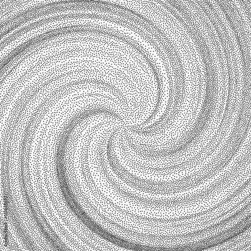 Swirl background. Black and white grainy dotwork design. Pointillism pattern. Stippled vector illustration.