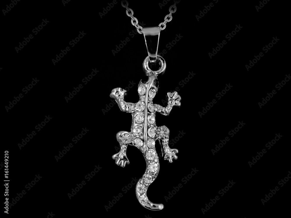 Fototapeta premium Silver necklace lizard pendant