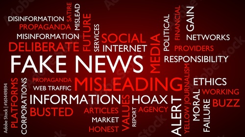 Fake news word tag cloud. 3D rendering, red variant.