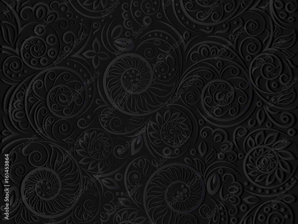 Black floral pattern.