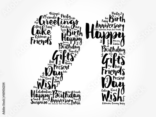 Happy 21st birthday word cloud collage concept