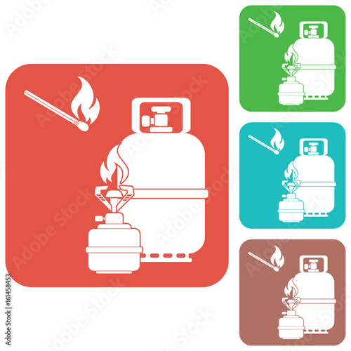 Camping stove with gas bottle icon vector