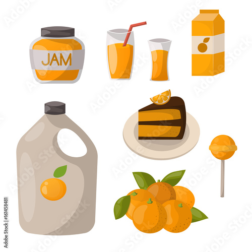Ripe orange products fruits citrus slices sweet food realistic organic vector...