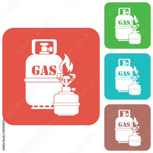 Camping stove with gas bottle icon vector