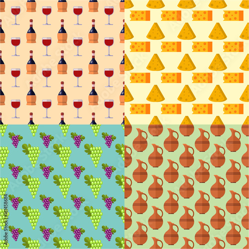 Winery making harvest cellar vineyard seamless pattern industry alcohol production vector illustration