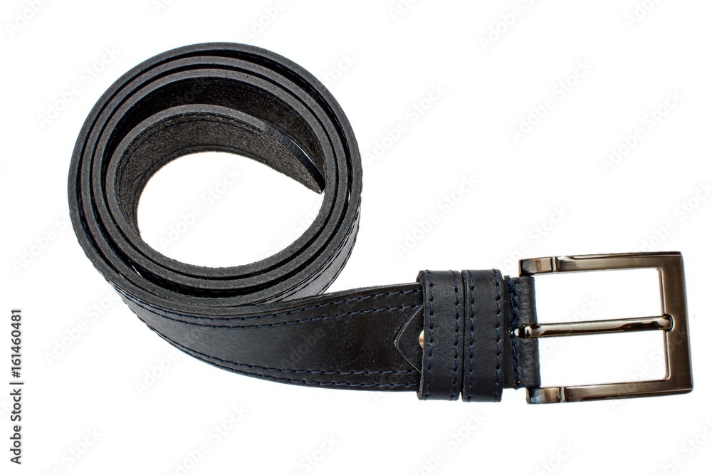 Fashionable male blue leather belt isolated on white background Fashionable male blue leather belt isolated on white background