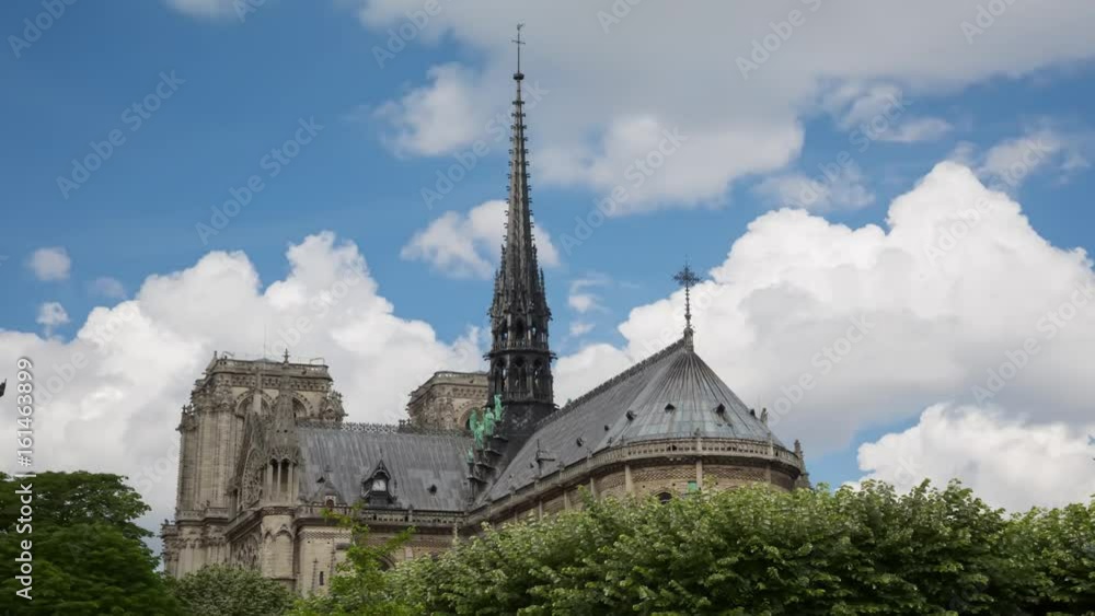 Notre Dame de Paris, also known as Notre Dame Cathedral, Paris, France. Timelapse Notre Dame de Paris, also known as Notre Dame Cathedral, Paris, France. Timelapse