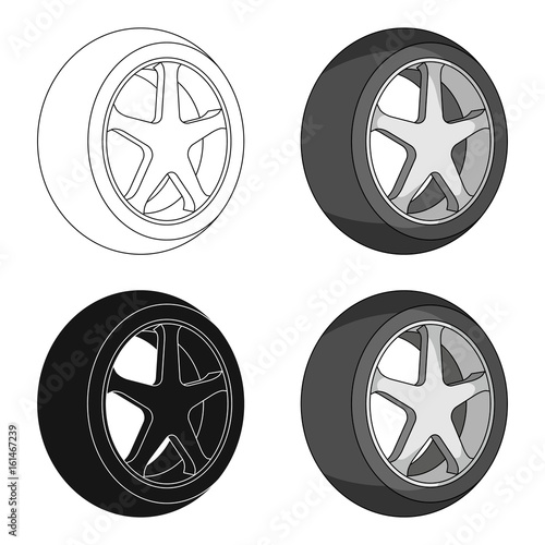 Wheel with a tire cover for the car.Car single icon in cartoon style vector symbol stock illustration web.