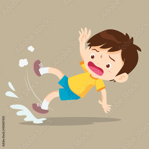 boy falling on wet floor