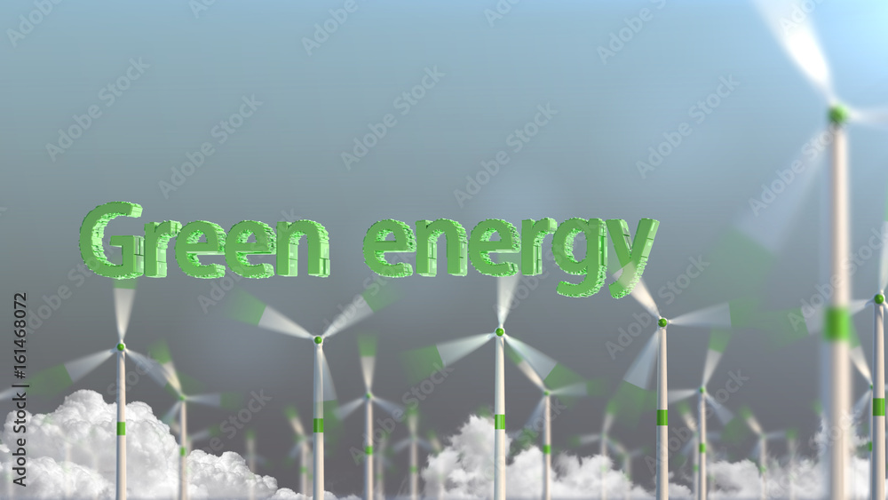 Fototapeta premium Wind turbine at sunset, clean energy. Green energy. 3d rendering