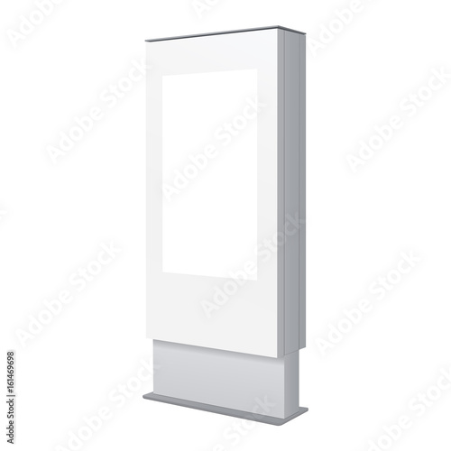 Stand outdoor information kiosk - half side view. White digital signage isolated. Vector illustration