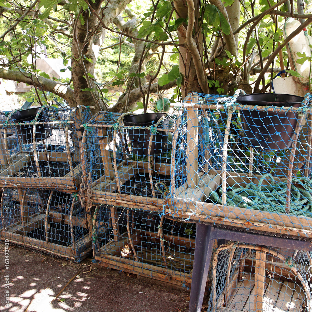 lobster traps at the fishing port biarritz