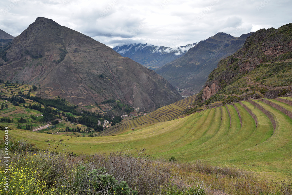 Naklejka premium Terrasses de la cité inca de Pisac au Pérou