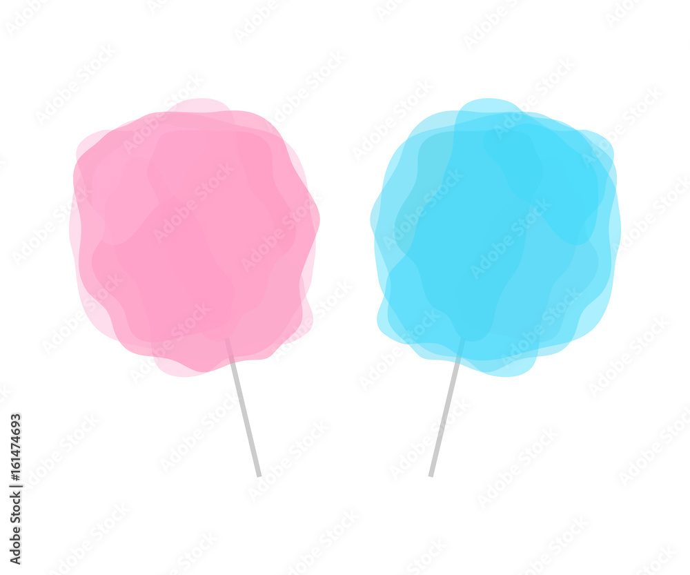 Pink and blue cotton candy isolated on white background. Set of two  transparent candy floss on grey stick. Stock Vector | Adobe Stock