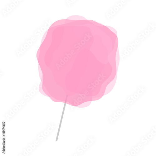 Pink cotton candy isolated on white background. Transparent candy floss on grey stick.