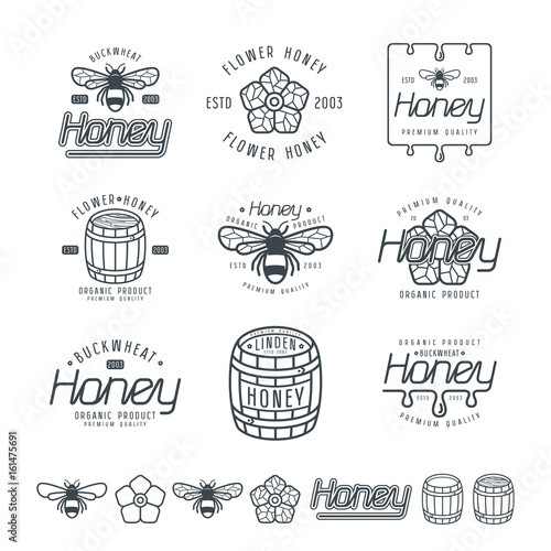 Set of honey labels, badges and design elements