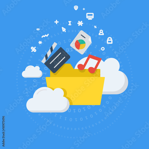 Cloud storage place concept minimalist vector illustration / icon.