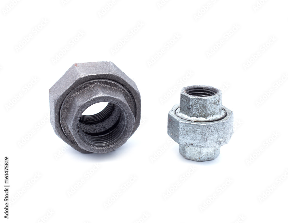 Metal pipe unions female-male threaded isolated on white Metal pipe unions female-male threaded isolated on white