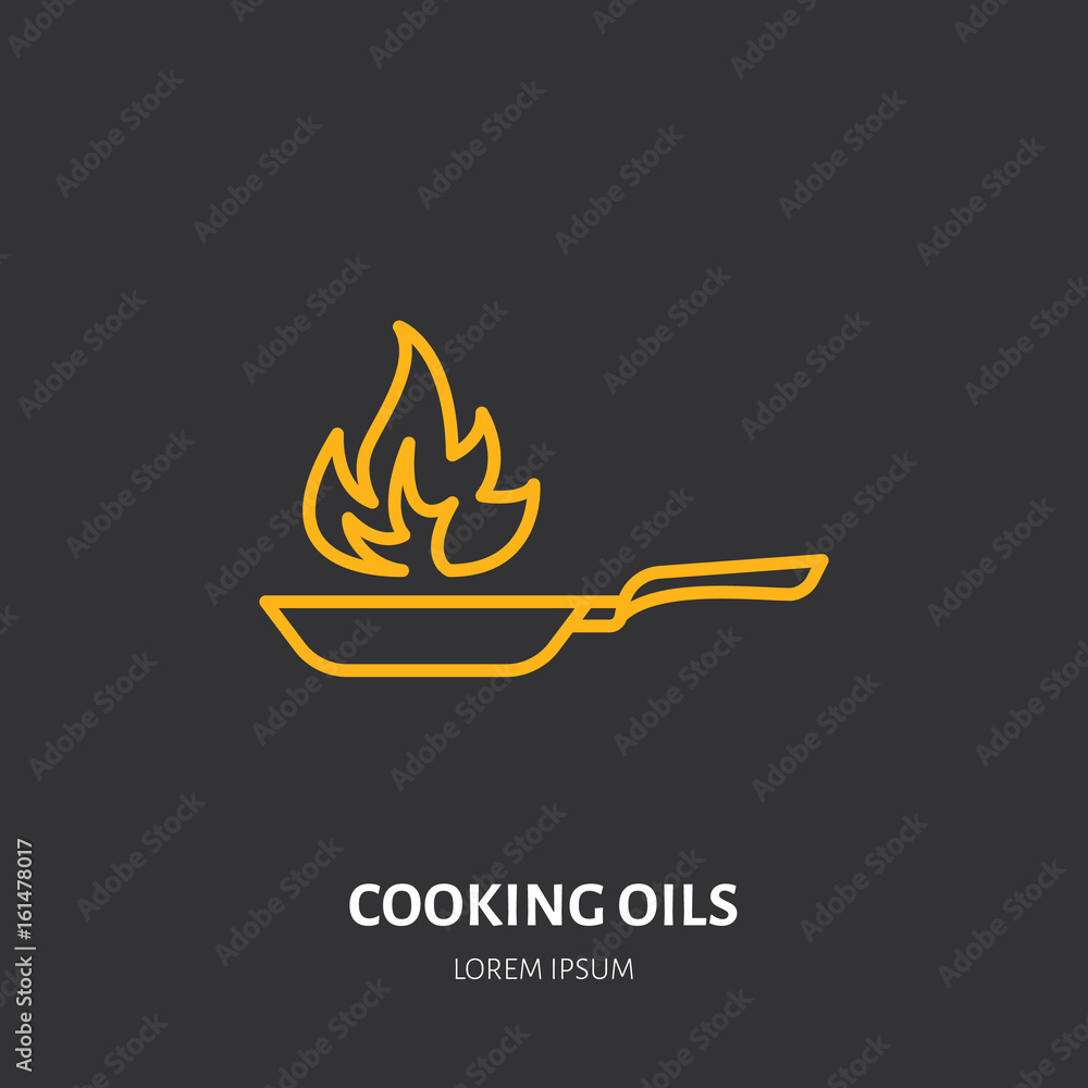 Fire extinguisher flat line sign of cooking oils, kitchen fats fire type. Flame protection thin linear icon, pictogram. Fire extinguisher flat line sign of cooking oils, kitchen fats fire type. Flame protection thin linear icon, pictogram.