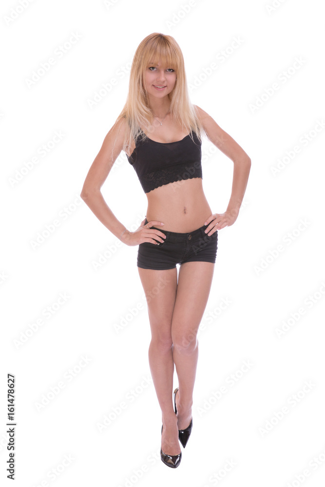 Fit and sporty girl in white underwear isolated on white background Fit and sporty girl in white underwear isolated on white background
