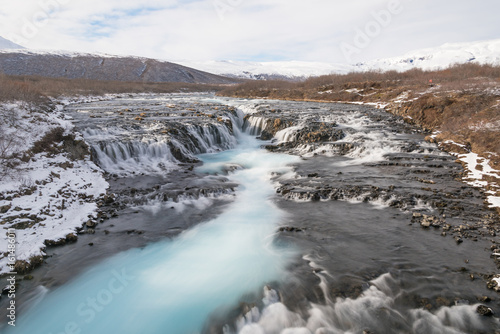 Bruarfoss  Blue Waterfall   at the south of Iceland in winter.