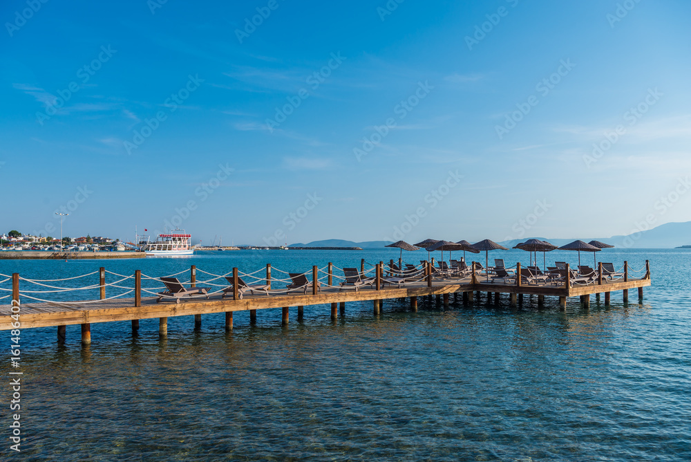 Obraz premium Cesme, Turkey - June 17, 2017 : Ilica Beach view in June. Ilica Beach is popular tourist destination in Turkey.