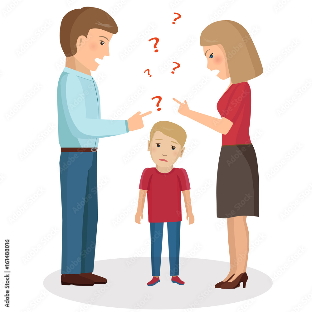 Parents scream and scold the child. Vector Illustration