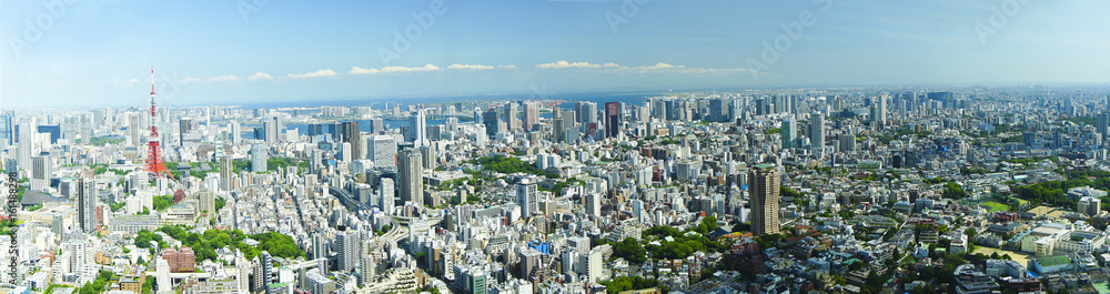 東京都市風景　東京タワー　六本木から望む都心全景　パノラマ