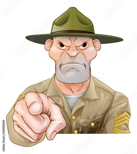 Cartoon army drill sergeant pointing