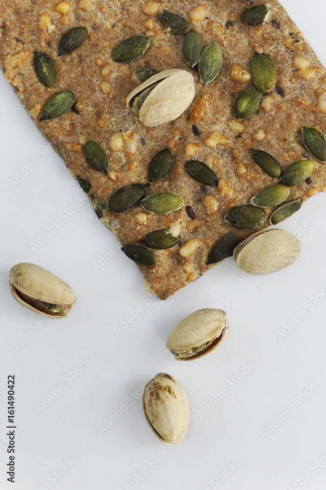 Cracker and pistachios