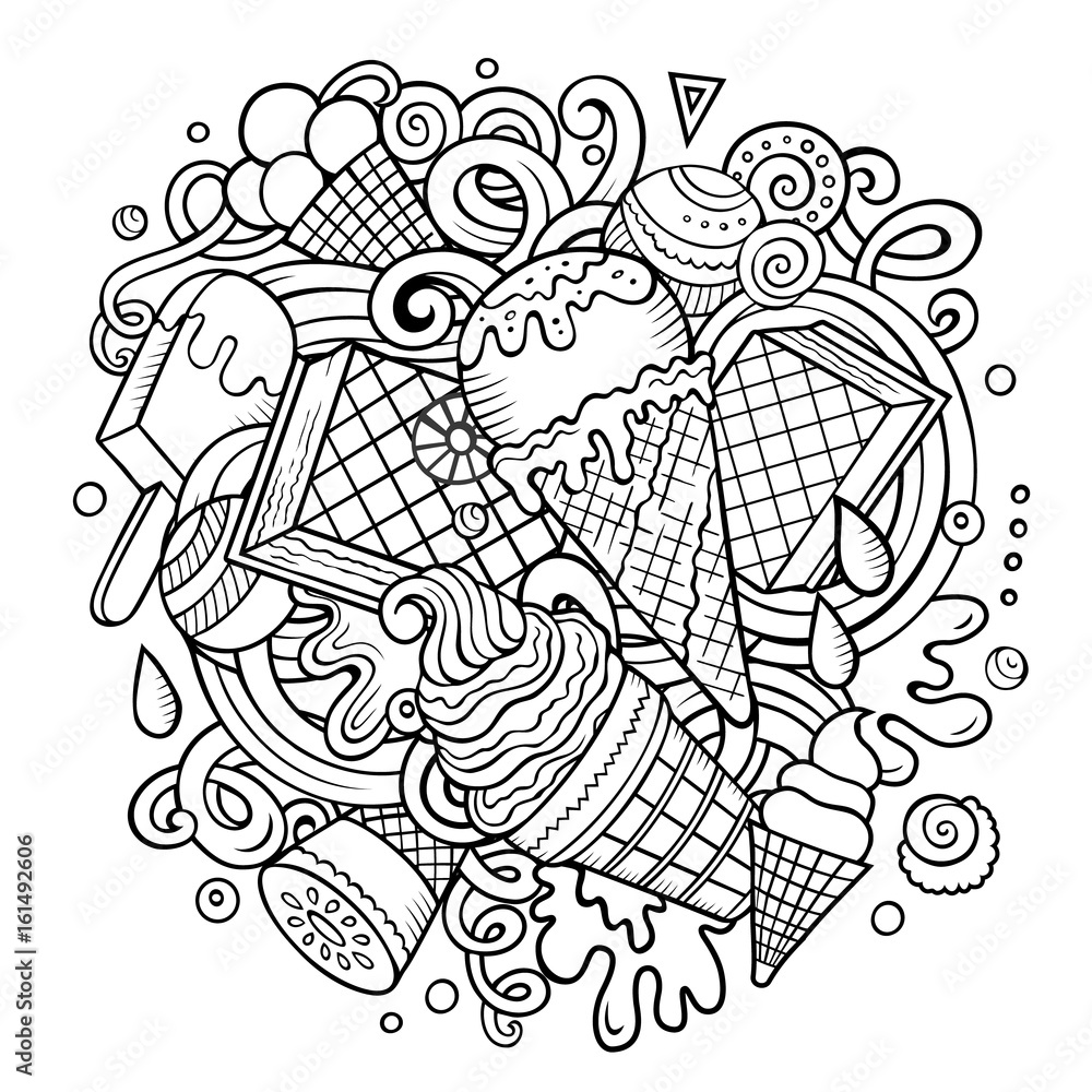 Cartoon hand-drawn doodles Ice Cream illustration Stock Vector | Adobe ...