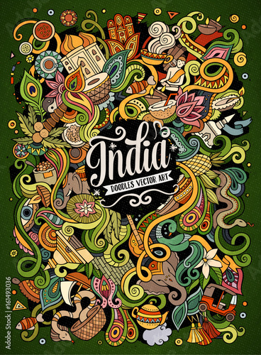 Cartoon cute doodles hand drawn India illustration