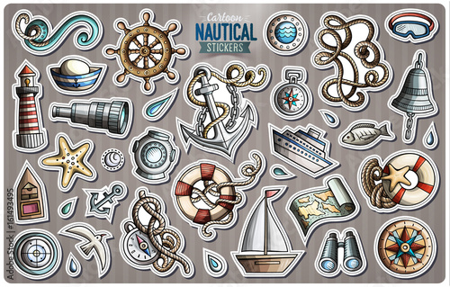 Set of Nautical vector cartoon stickers